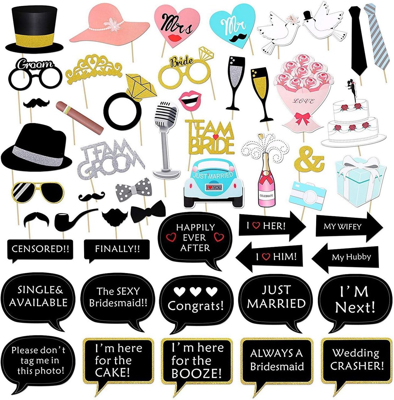 52pcs Photo Booth Props, Bachelorette Party Photo Booth Prop Kit for Bridal Shower, Engagement and Valentines Party, Photobooth Props Wedding Party Supplies Seller Assistant: Fetching data...